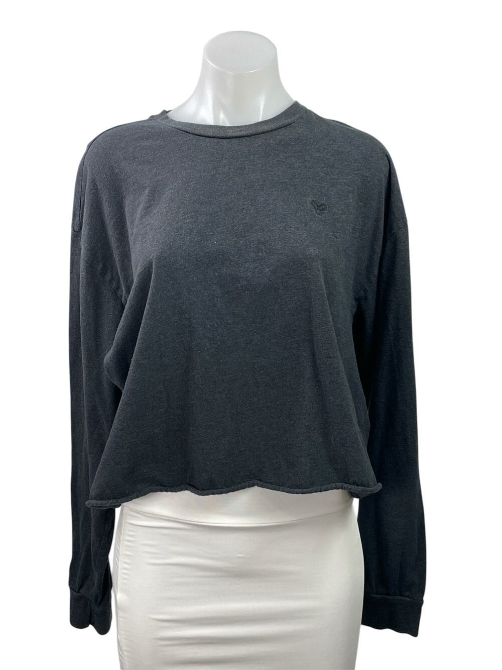 Aritzia TNA Women's Gray Long Sleeve Cropped Crew Neck Pullover Sweatshirt Top L